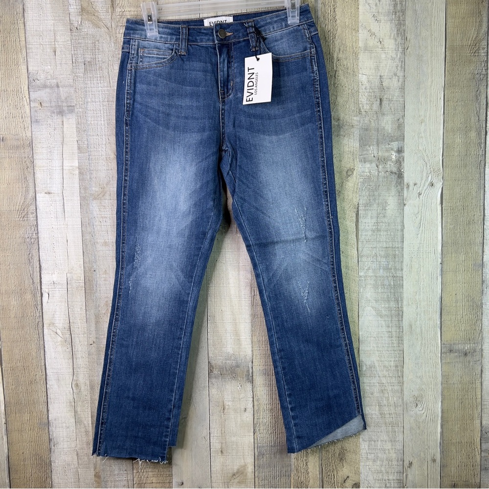 EVIDNT Los Angeles Size 26 Distressed Raw Hem Straight Leg Blue Jeans NWT